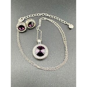 Rhinestone‎ Necklace Earrings Set Rivoli Silver Tone 20"